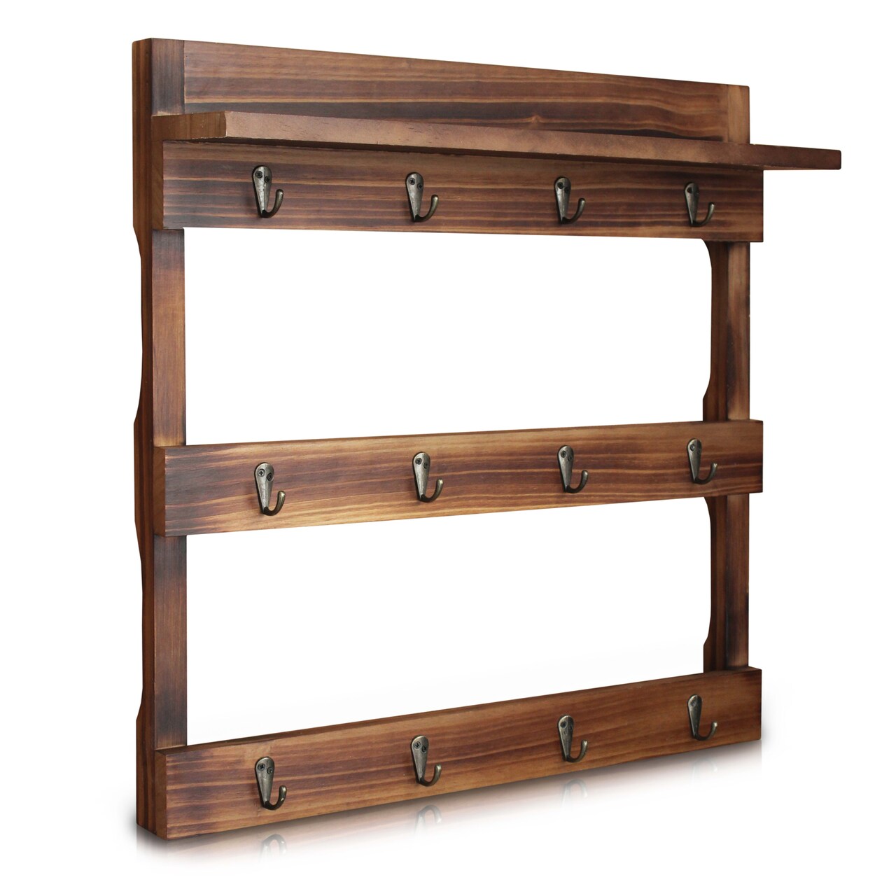 HBCY Creations Rustic Mug Rack Wall Mounted with Shelf - Coffee Cup Hangers - Built in Shelf for Coffee or Sugar, Wooden Coffee Mug Organizer